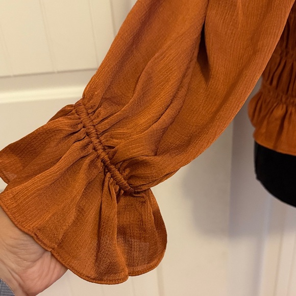 a new day Ruffled Smocked Blouse in Warm Brown - Picture 2 of 5